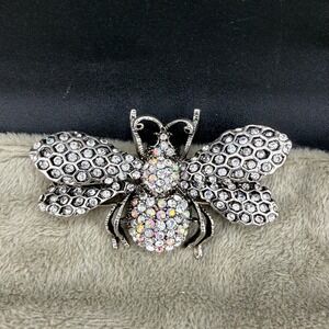 Cara NY Rhinestone Insect Brooch Silver Tone Pendant Bale